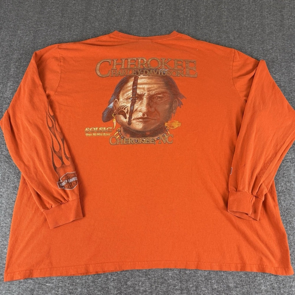 Harley Davidson Long Sleeve Shirt 4XL Orange Cherokee NC Skull Biker